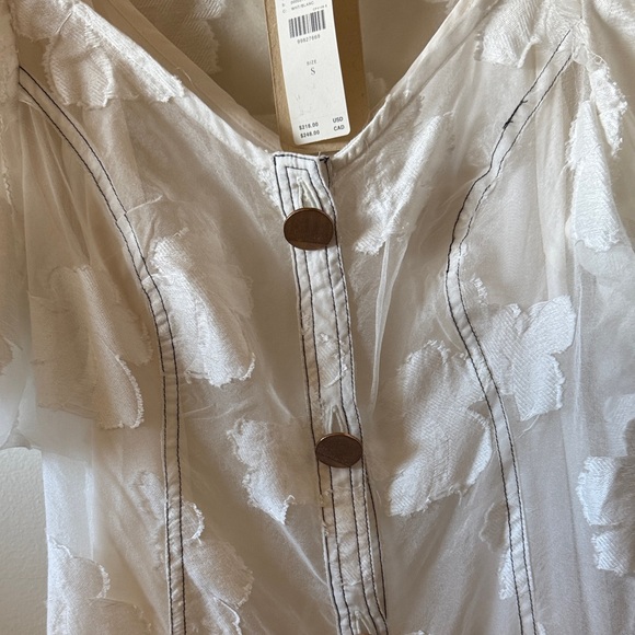 Let Me Be Anthropologie Puff Sleeve White Button Up Floral Sheer Midi Dress- NWT - Picture 8 of 13